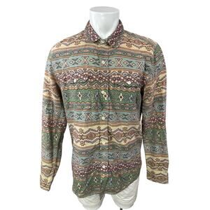 Stapleford Men's Multicolor Geometric Flannel Long Sleeve Button Up Shirt Top L